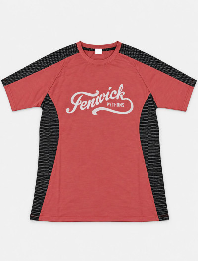 تیشرت اورسایز مردانه گلبهی با پنل توری مشکی و چاپ Fenwick Pythons روی سینه