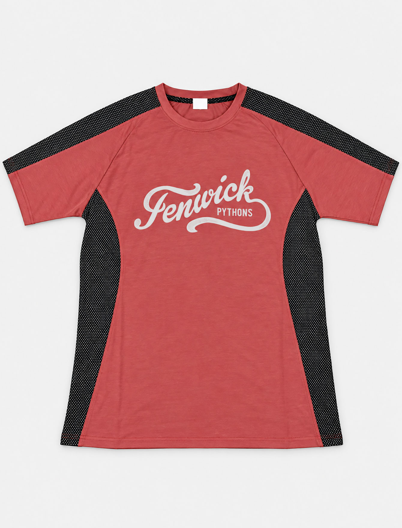 تیشرت اورسایز مردانه گلبهی با پنل توری مشکی و چاپ Fenwick Pythons روی سینه