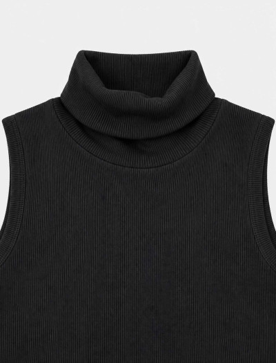 تاپ یقه اسکی زنانه لوفی رنگ مشکی بدون آستین مدل 1923