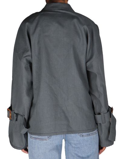 کت لنین زنانه دکمه چوبی طرح مینیمال