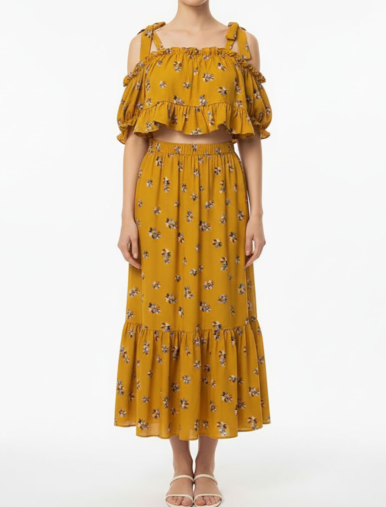 ست کراپ و دامن گل دار N968