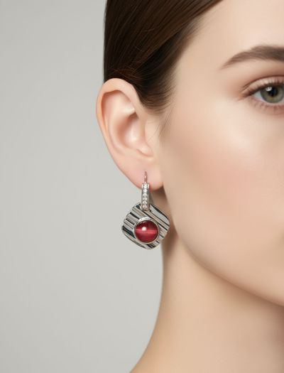 گوشواره آویز نگین قرمز N999