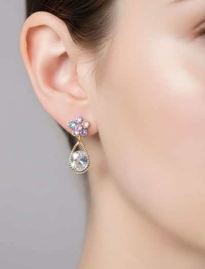 گوشواره آویزی سنگ های رنگی M1008