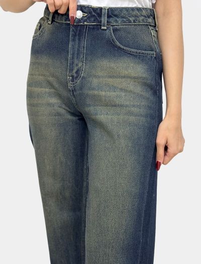 شلوار جین نیم بگ زنانه لبه ریش‌دار 1108