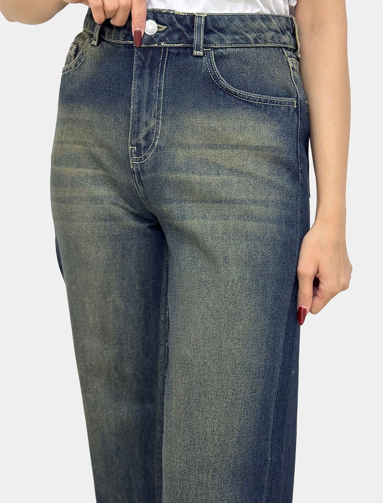 شلوار جین نیم بگ زنانه لبه ریش‌دار 1108