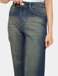 شلوار جین نیم بگ زنانه لبه ریش‌دار 1108