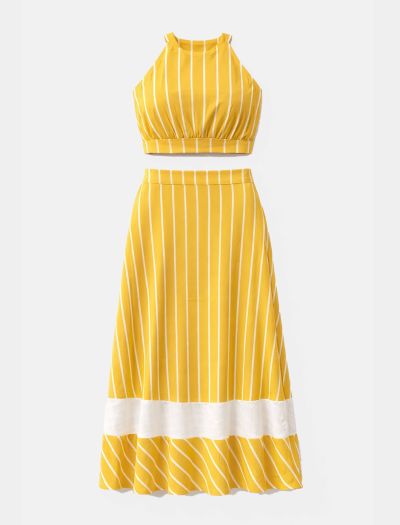 ست کراپ دامن زنانه بلند راه‌راه