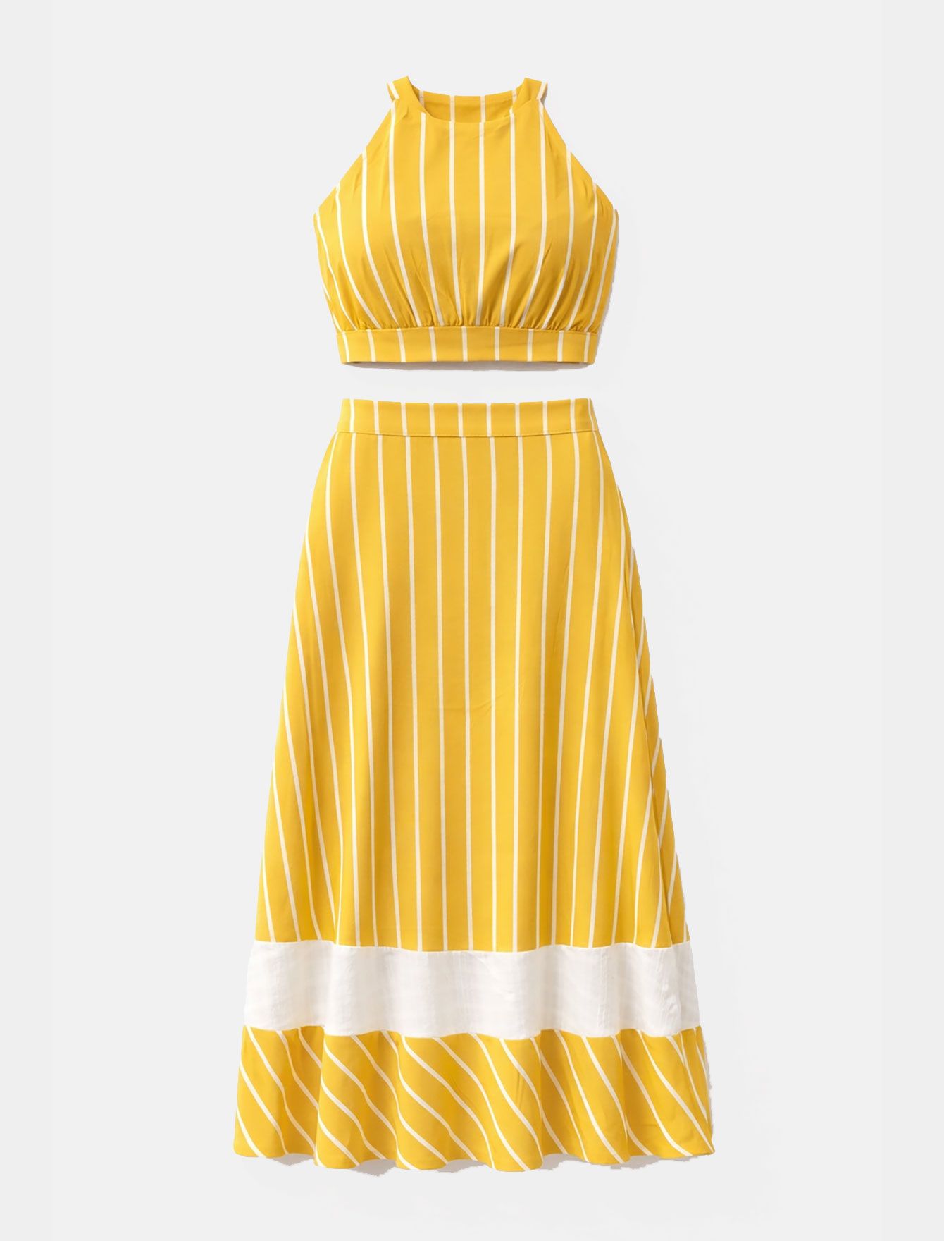 ست کراپ دامن زنانه بلند راه‌راه