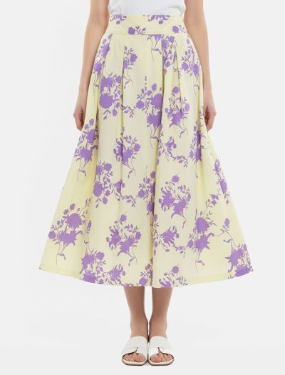 دامن بلند نخی زنانه طرح گل دار یاسی