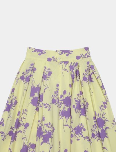 دامن بلند نخی زنانه طرح گل دار یاسی