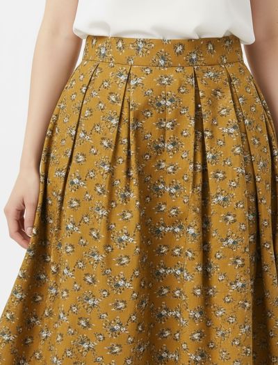 دامن ماکسی زنانه خردلی گل‌ دار