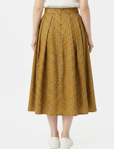 دامن ماکسی زنانه خردلی گل‌ دار 1128