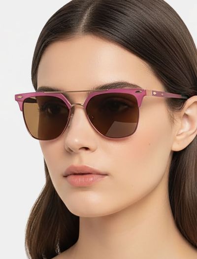 عینک آفتابی صورتی فلزی زنانه با لنز دودی