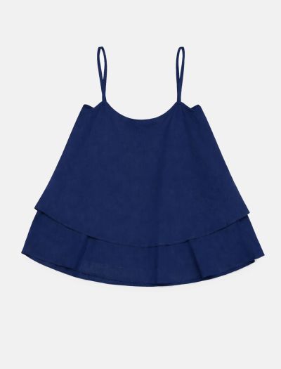 تاپ نخی زنانه چین دار سرمه ای