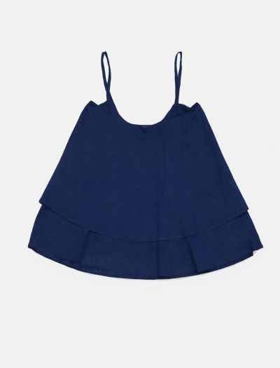 تاپ نخی زنانه چین دار سرمه ای