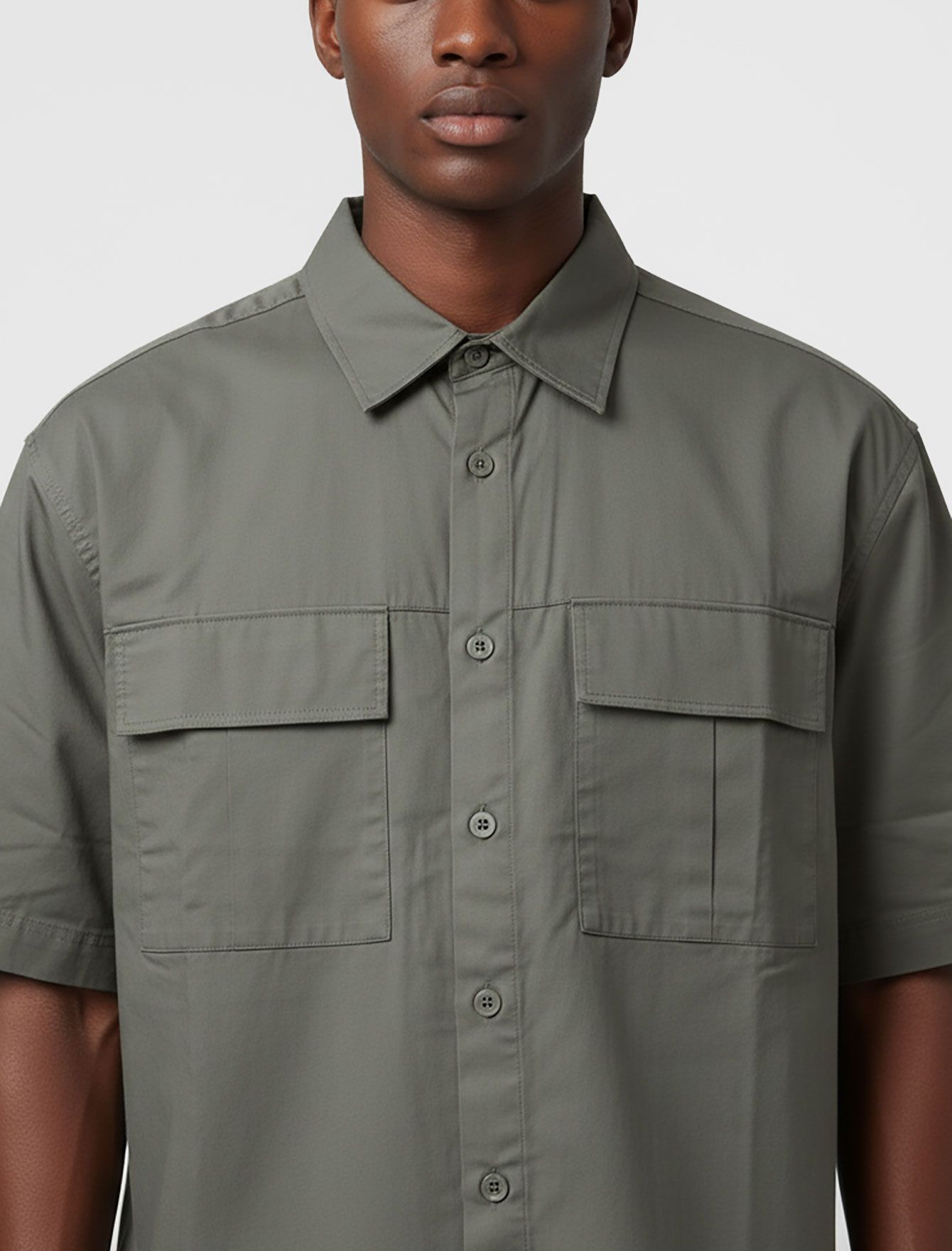 پیراهن کتان دو جیب آستین کوتاه