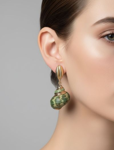 گوشواره آویز صدفی سبز زنانه