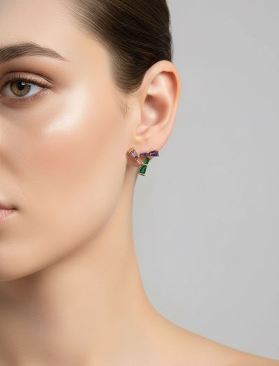 گوشواره میخی نگین رنگی زنانه