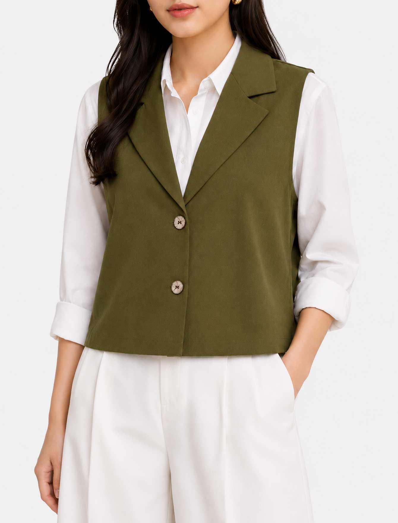 وست آستین حلقه ای لینن زنانه با طراحی ساده