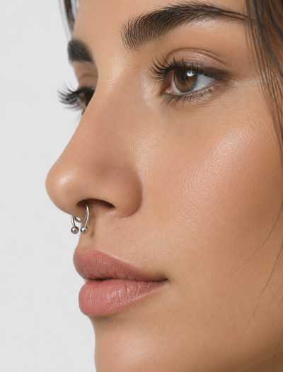 پیرسینگ بینی مدل سپتوم کلیپسی تیتانیوم رنگ نقره‌ای