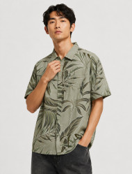 پیراهن هاوایی مردانه سبز طرح برگ خرما