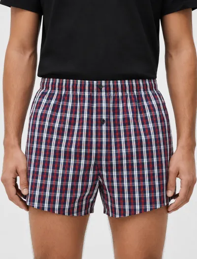 شورتک مردانه چهارخانه سرمه ای با کمر کش دار