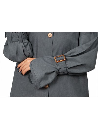 کت لنین زنانه دکمه چوبی طرح مینیمال