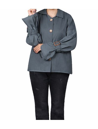 کت لینن زنانه دکمه چوبی طرح مینیمال